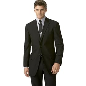 BCBG Suit, Two Button Black Wool Solid Slim Fit