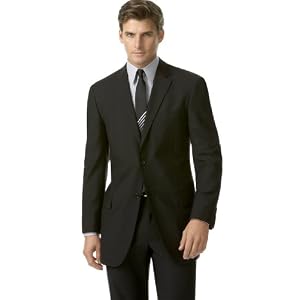 BCBG Suit, Two Button Black Wool Solid Slim Fit