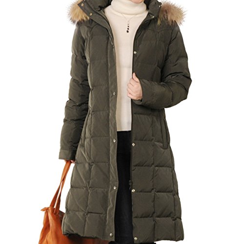 ダウンコート レディース ロング ダウン90% 11号 カーキ 緑