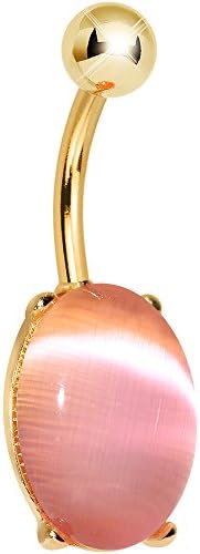 Pink Opal Gold PVD Elliptical Belly Ring