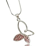 Beautiful Outline Butterfly Necklace with Pink Ice Austrian Crystals - 17" Silvertone Snake Chain