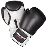 REVGEAR BLACK/WHITE LEATHER PRO BOXING TRAING GLOVES 16 OZ.