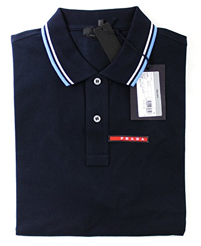 Prada Men's Cotton Piqué Short Sleeve Slim Fit Polo Shirt, Navy SJJ887