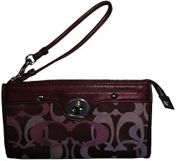 Women's Coach Penelope Optic Signature Zippy Wristlet Wallet Bordeaux