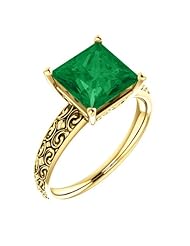 14K Yellow Gold 8.00x8.00mm Princess Cut Chatham Created Emerald Ring -- LIFETIME WARRANTY