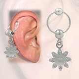 Cartilage - Tragus Earring, Flower Design with Jewels - BCH7-C