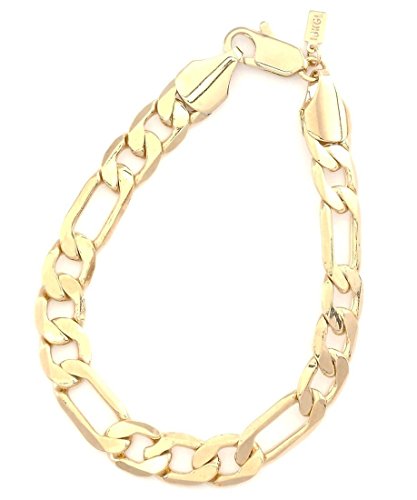 Men's Yellow Gold Plated 9mm Figaro Chain Link Bracelet - Lifetime Warranty