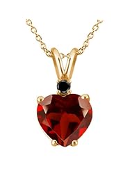 1.53 Ct Heart Shape Red Garnet Black Diamond 14K Yellow Gold Pendant