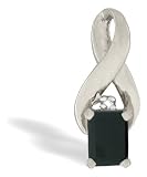 14K White Gold Genuine Emerald-cut Black Onyx and Diamond Pendant