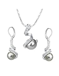 Jewelry: [Pearl Series] Yoursfs 18k White Gold Plated with Austrian Crystal Black Pearl Earring and Necklace Set Mothers Day Gift - Italina