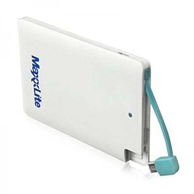 Maxxlite 3000mAh Ultra Slim Credit Card sized Power Bank with built-in cable for iPhone and Samsung - White
