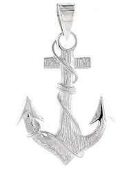 Sterling Silver Mariners Anchor Cross Pendant Flawless Quality, 1 1/4 inch (31 mm) tall