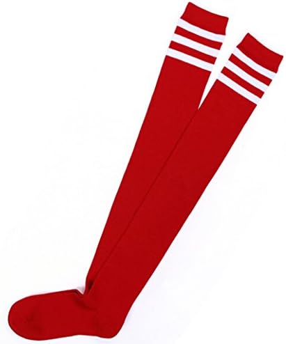 Km Women Autumn Japanese Style Stripe Tights Highs Stockings (Red and white)