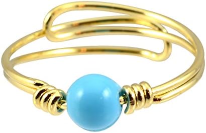 AppleLatte Teal Ball Ring, Gold Plated Adjustable