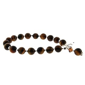 Tiger Eye and Sterling Silver Bracelet with Swarovski Crystal