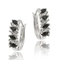 Sterling Silver Genuine Sapphire and Diamond Accent Marquise Cut Hoop Earrings