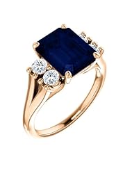 18K Rose Gold 10.00x8.00mm Emerald Cut Chatham Created Sapphire and Diamond Ring -- LIFETIME WARRANTY
