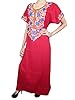 Womans Boho Kaftan Foral Embroidred Caftan Cotton Loungerwear Dress Size Medium (Red(Blue & Yellow Emb))