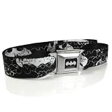 Batman White Logo Seatbelt Buckle Black Strap Belt, Official Licensed