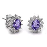 18k White Gold Tanzanite and Diamond Flower Earrings