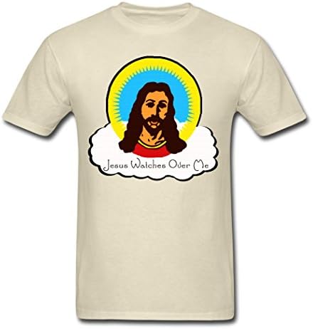 Motly Funny cotton Men's T-Shirt Jesus Watches Over Me Khaki M