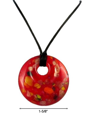 Necklace - N71 - Murano Glass Style - Round Shape ~ Red with Flecks