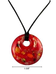 Necklace - N71 - Murano Glass Style - Round Shape ~ Red with Flecks
