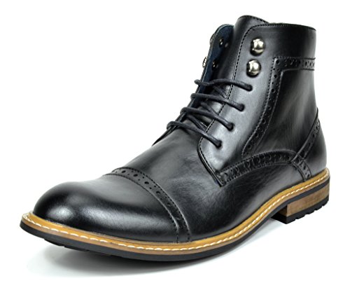 Bruno MARC BERGEN-03 Men's Formal Classic Notched Lace Up Perforated Leather Lined Ankle High Oxford Dress Boots BLACK SIZE 14