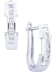 14K White Gold 0.20CT Round Cut Diamond Fashion Hoops