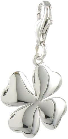 Quiges Charms Silver Plated Four Leaf Clover Click-on Charm Lobster Clasp for Charms Bracelet, Necklace or Charms Carrier