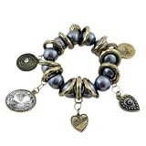 Vintage Style Stretch Bracelet Heart and Hope Metal Charms