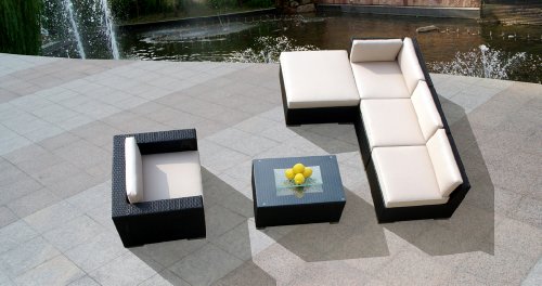 Tolosa Outdoor Patio Wicker Furniture 6pcs All Weather Couch sofa Set Off White cushions
