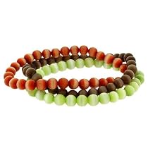 Green, Orange, Brown Cats Eye Stone 6mm Bead Stretch Bracelet Set