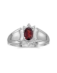 10k White Gold Oval Garnet And Diamond Ring