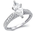Solid 14k White Gold Ladies Marquise CZ Cubic Zirconia Engagement Ring New 2.5 ct