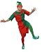ELF COSTUME 4 PIECE MENS FANCY DRESS INC TUNIC+HAT+GREEN METALIC ELF SHOES + TIGHTS RED AND GREEN MI