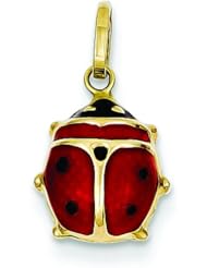 14K Yellow Gold Enameled Ladybug Charm Insect Pendant