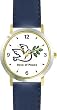 Dove of Peace - Christian or Jewish Theme - WATCHBUDDY&reg; DELUXE TWO-TONE THEME WATCH - Arabic Numbers - Blue Leather Strap-Size-Large ( Men's Size or Jumbo Women's Size )
