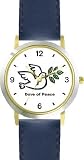 Dove of Peace - Christian or Jewish Theme - WATCHBUDDY&reg; DELUXE TWO-TONE THEME WATCH - Arabic Numbers - Blue Leather Strap-Size-Large ( Men's Size or Jumbo Women's Size )