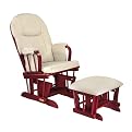 Madison Deluxe Glider Rocker and Ottoman Set- Cherry Finish with Beige Micro Fiber
