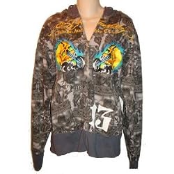 Men's Ed Hardy Hoodie All Over Specialty Charcoal Available in Several Sizes
