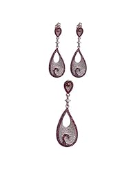 925 Silver Rhodium Finish Micro Pave CZ Drop Earrings & Pendant Set