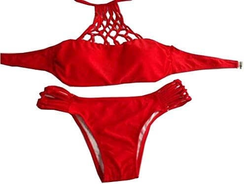 Women's Vintage Sexy 2 Piece Bandage Bandeau Swimsuit Swimwear Bikini Set Red1 Small