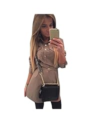 Cotton Long Sleeves Belted  Shirt Evening Dress/Party Dress/Mini Dress 