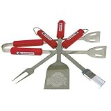 Ohio State Buckeyes 4 piece BBQ (Barbecue) Set - Spatula/Tongs/Fork/Basting Brush - NCAA College Athletics Fan Shop Sports Team Merchandise