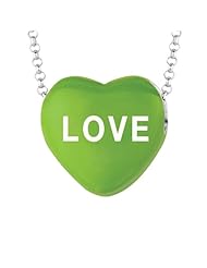Sterling Silver 17mm Green enamel Sweethearts LOVE Heart Pendant