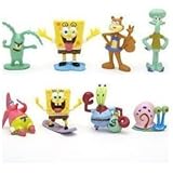 SpongeBob SquarePants 8 Piece Play Set with 8 SpongeBob Figures Featuring Squidward, Sandy Cheeks, Patrick Star, Mr. Krabs, Plan Multicoloured, 1pac