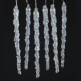 CLEAR WITH LASER GLITTER ICICLE HANGING ORNAMENTS 6 PIECE SET