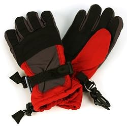 Ages 4-7 Winter Thinsulate 3M Waterproof Ski Snow Palm Grip Strap Gloves Red Black