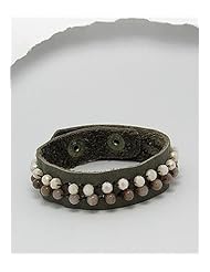 Gray Leather Natural Stone Bracelet In White Base
